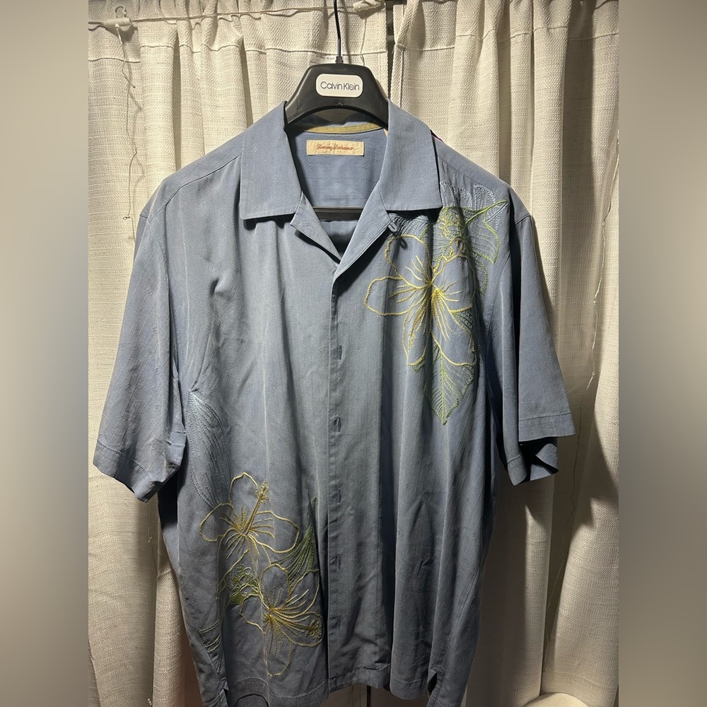Tommy Bahama Blue Floral Embroidered Shirt